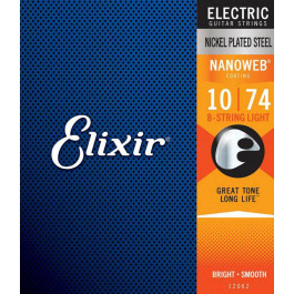 Elixir 12062 Nanoweb Anti Rust Steels Electric 8-String Light 10/74
