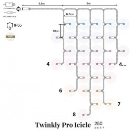 Twinkly Smart LED Pro Icicle AWW 250, AWG22, IP65, прозрачный (TW-PLC-I-CA-250GOP-T)