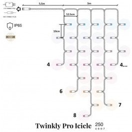 Twinkly Smart LED Pro Icicle RGBW 250, IP65, AWG22 PVC Rubber белый (TW-PLC-I-CA-250SPP-WR)