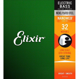 Elixir 15332 Nanoweb Coated Nickel Plated Steel Single Electric Bass String Medium C 032