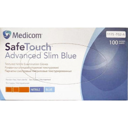 Medicom Рукавички оглядові нітрилові текстуровані, нестерильні  SafeTouch Advanced Slim Blue неопудрені 3 г 